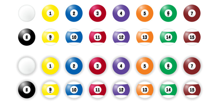 Billiard balls for billiard triangle. Billiard table or snooker table with cues and balls rack. Pyramid of billiard balls for pool table with cue and ball. Sport game tools. Balls racks.