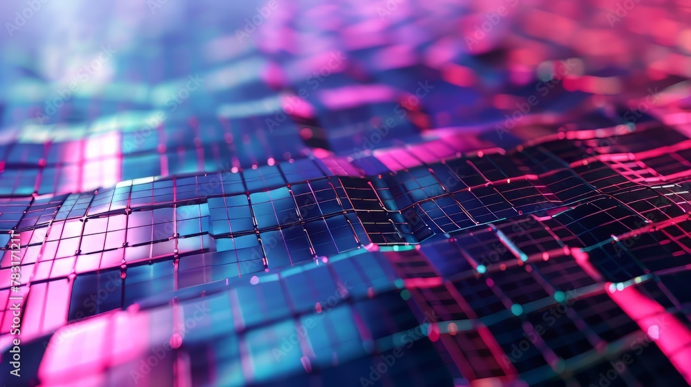 Poster futuristic geometric grid pattern with 3d elements and futuristic overlays