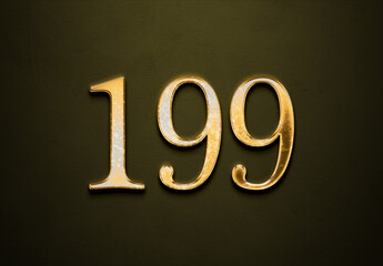 Old gold effect of 199 number with 3D glossy style Mockup.	