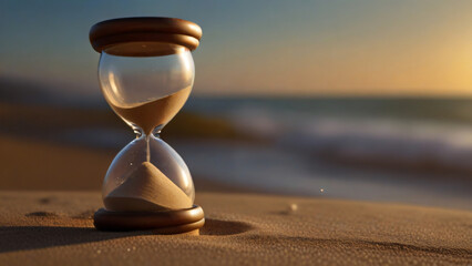 Hourglass on Desert Background, Sandglass, Clock Image, Sand flowing