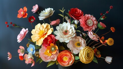 Handcrafted paper flowers arranged in a beautiful bouquet
