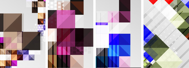 a collage of four different colored squares on a white background