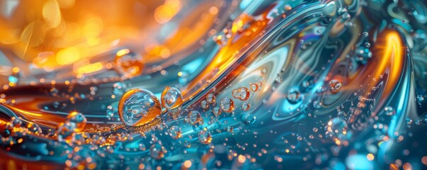 Close up of vibrant liquid with bubbles in electric blue glass - obrazy, fototapety, plakaty