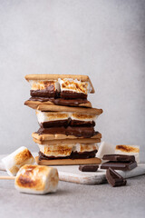Freshly roasted smores with large white marshmallows