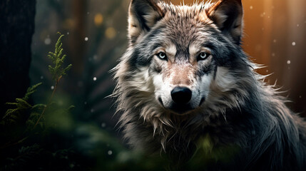 digital illustration of a wolf in the winter forest