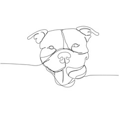 American Bully with a ball, portrait, dog breed, companion dog one line art. Continuous line drawing of friend, dog, doggy, friendship, care, pet, animal, family, canine.
