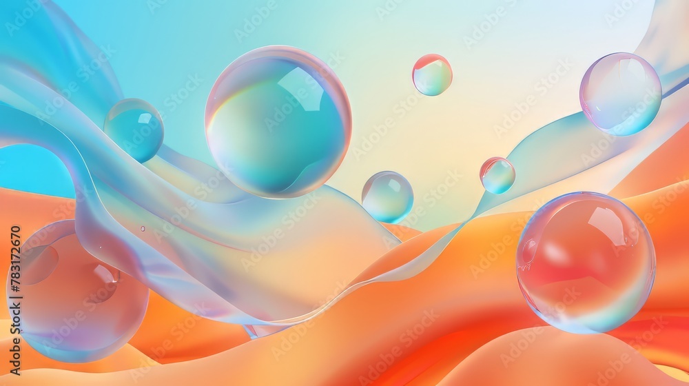 Poster interactive glassmorphism web layout with floating elements and animated transitions