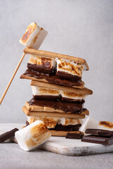 Freshly roasted smores with large white marshmallows