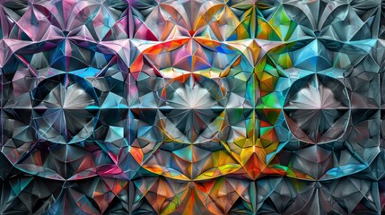 Kaleidoscopic 3D pattern with intricate geometric shapes