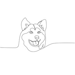 Akita Inu, japanese dog breed, ancient breed, hunting dog one line art. Continuous line drawing of friend, dog, doggy, friendship, care, pet, animal, family, canine.