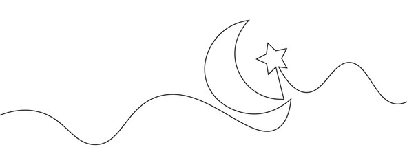 Obraz na płótnie Canvas Abstract moon doodle one continuous line drawing crescent moon with star illustration vector