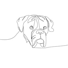 Boxer dog breed, guard dog, service dog one line art. Continuous line drawing of friend, dog, doggy, friendship, care, pet, animal, family, canine.