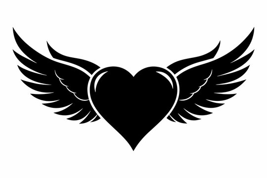 Corazon Con Alas Black Silhouette On White Background