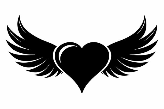 Corazon Con Alas Black Silhouette On White Background