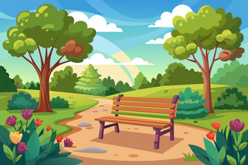 empty wooden bench in beautiful park vector illustration