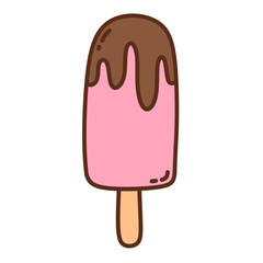 Popsicle ice cream in pink glaze with chocolate