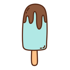 Popsicle ice cream in blue glaze with chocolate