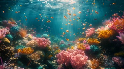 Naklejka na ściany i meble Colorful Coral Reef Exploration, generative ai