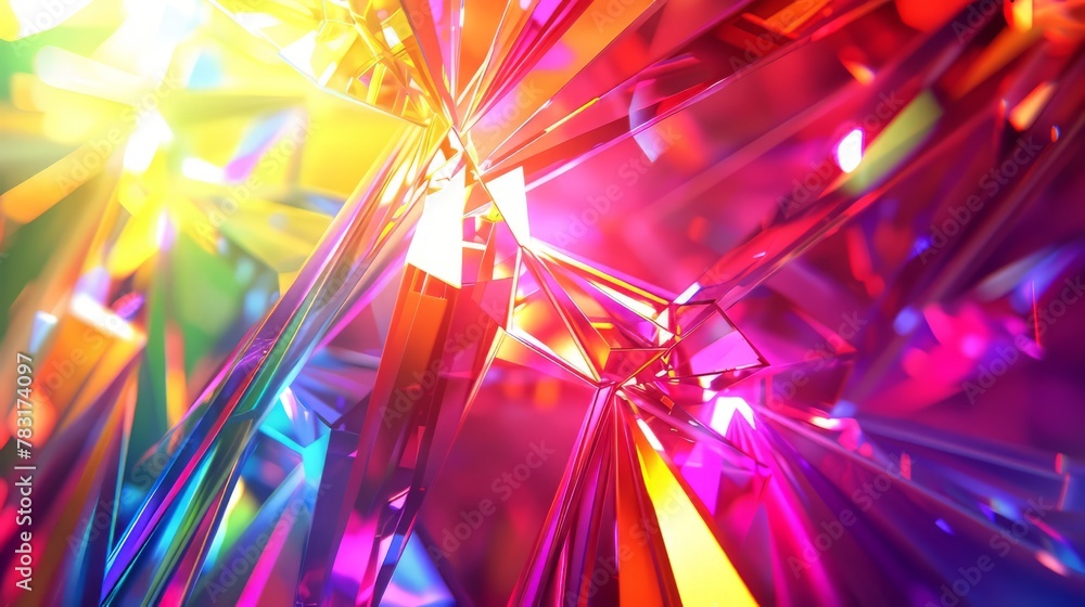 Poster prismatic 3d glow refracting light into a spectrum of colors