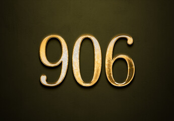 Old gold effect of 906 number with 3D glossy style Mockup.	