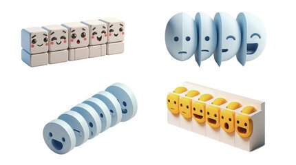 3D Illustration of a Set of Emojis Isolated on a White Background
