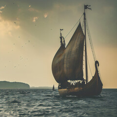 Viking Ship on the Sea