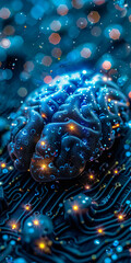 Human Brain with Technology and AI Artificial Intelligence