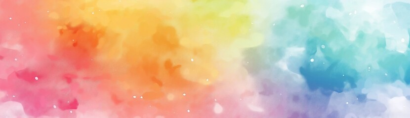 Watercolor background with soft pastel tones and splashes of paint, using a delicate rainbow color palette