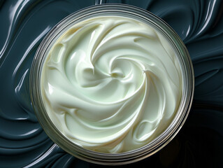 Herbal anti wrinkle cosmetic face cream in a glass jar close-up, natural skin care moisture lotion.