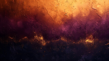 A painting of a space with a purple and orange background