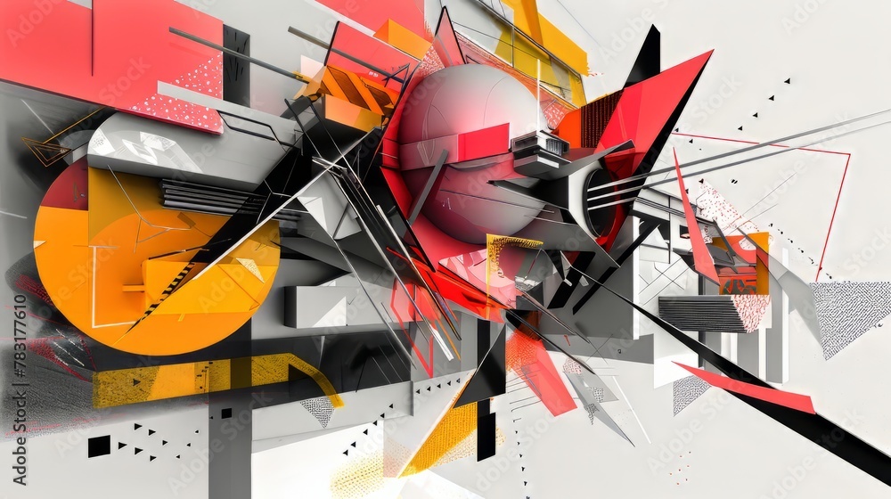 Poster abstract 3d composition with intersecting planes and geometric shapes