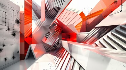Abstract 3D composition with intersecting planes and geometric shapes