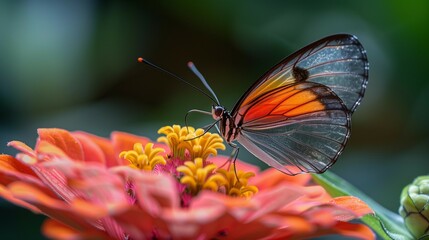 Fototapeta na wymiar Delicate Beauty: Butterfly on Zinnia, generative ai