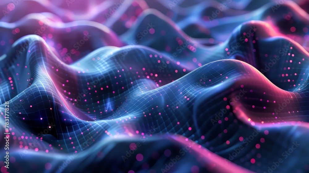 Poster abstract digital grid background with fluid shapes and dynamic movement