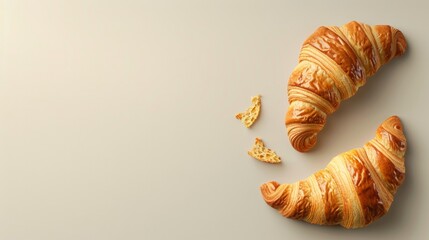 delicious croissant on the right with empty space on the left, to be used for a website banner high resolution, colorful, mouthwatering