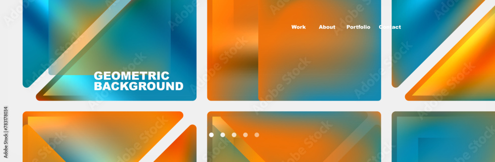 Poster a set of geometric backgrounds with blue and orange triangles
