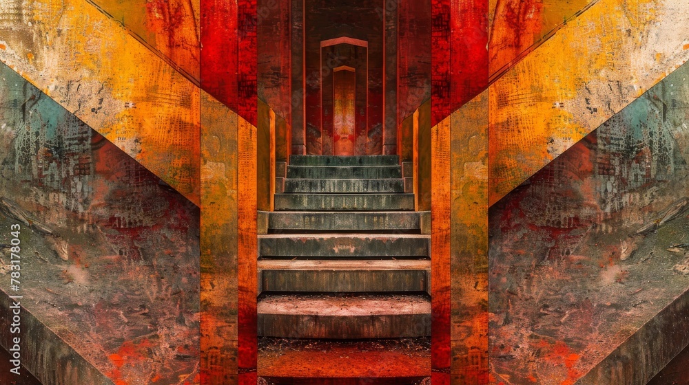 Poster abstract image of a staircase reflected in a mirror, playing with perception