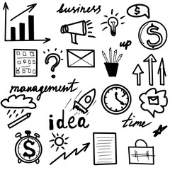 Business icons doodle illustration isolated elements white baackground, simple, minimalist