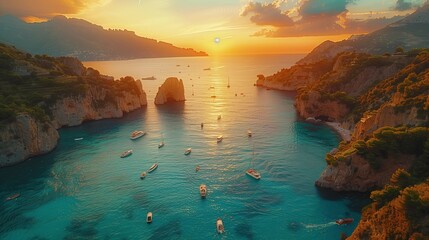 Boats Amidst the Scenic Beauty of Amalfi Coast, generative ai