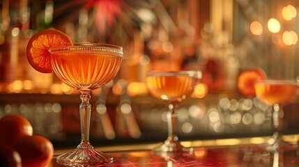 Roaring Twenties: Art Deco Cocktail Set on Elegant Bar Cart, generative ai