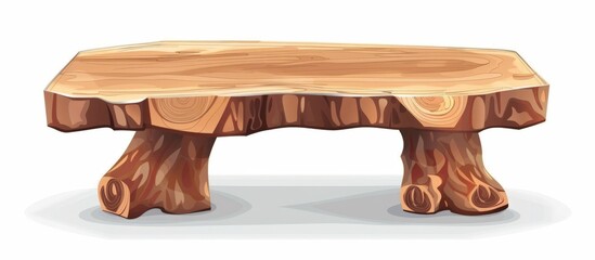 Fototapeta premium Rustic wooden bench crafted with a sturdy timber slab as its seat surface, showcasing a simple and timeless design