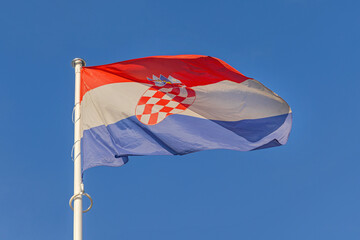 Flag of Croatia at Sunny Day Blue Sky Wind