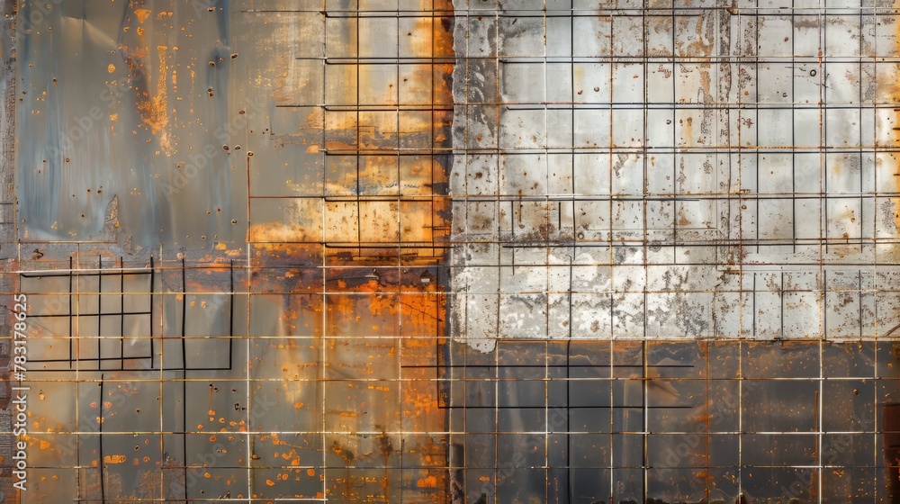 Poster architectural grid pattern background with industrial textures and urban elements