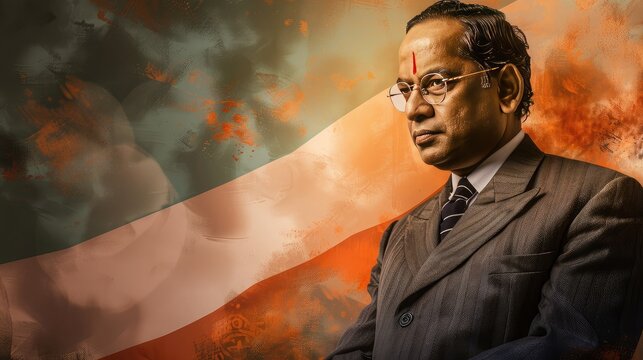 banner background National Ambedkar Jayanti Day theme, and wide copy space, Portrait of Dr. B.R. Ambedkar with a background of the Indian flag, for banner, 