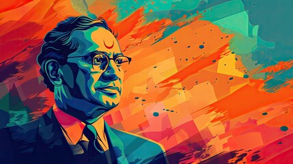 banner background National Ambedkar Jayanti Day theme, and wide copy space, Portrait of Dr. B.R. Ambedkar with Indian tricolor background, for banner, 