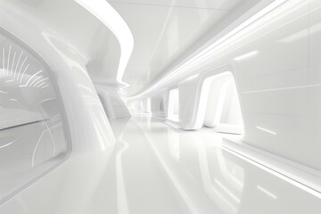 Futuristic White Interior of a Modern Architectural Structure, Serene and Spacious Environment