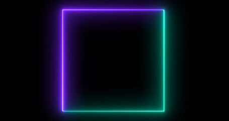 Colorful neon glowing stripes square line frame animation. Square screen box neon frame modern screen show presentation projection 3d rendering element in black. Minimal design border asset clip.