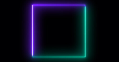 Colorful neon glowing stripes square line frame animation. Square screen box neon frame modern screen show presentation projection 3d rendering element in black. Minimal design border asset clip.