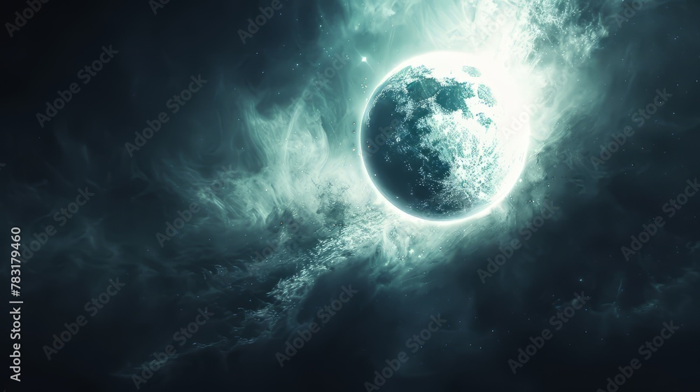Poster celestial 3d glow emanating from a distant planet or moon