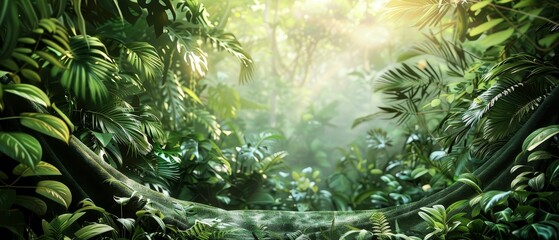 Fototapeta na wymiar Jungle Towel, Lush and Green, Teeming with life, Rainforest canopy, Realistic, Spotlight, Depth of Field Bokeh Effect, Highangle view